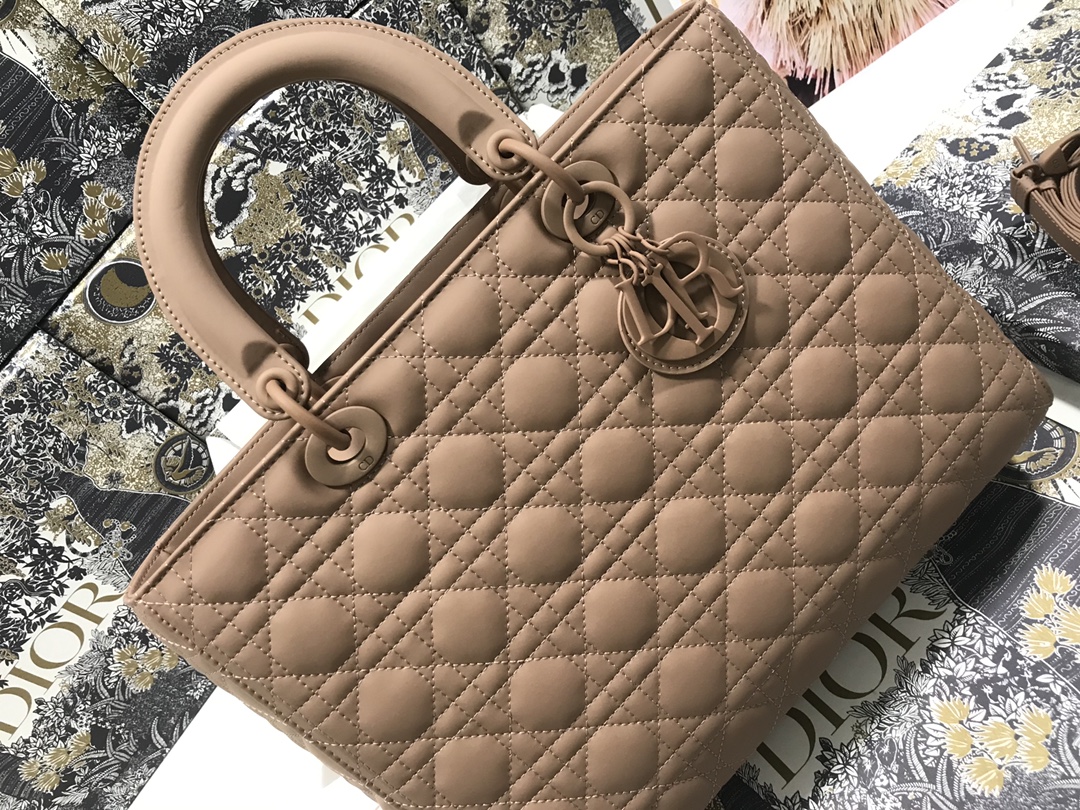 Large Lady Dior Bag Biscuit Ultramatte Cannage Calfskin